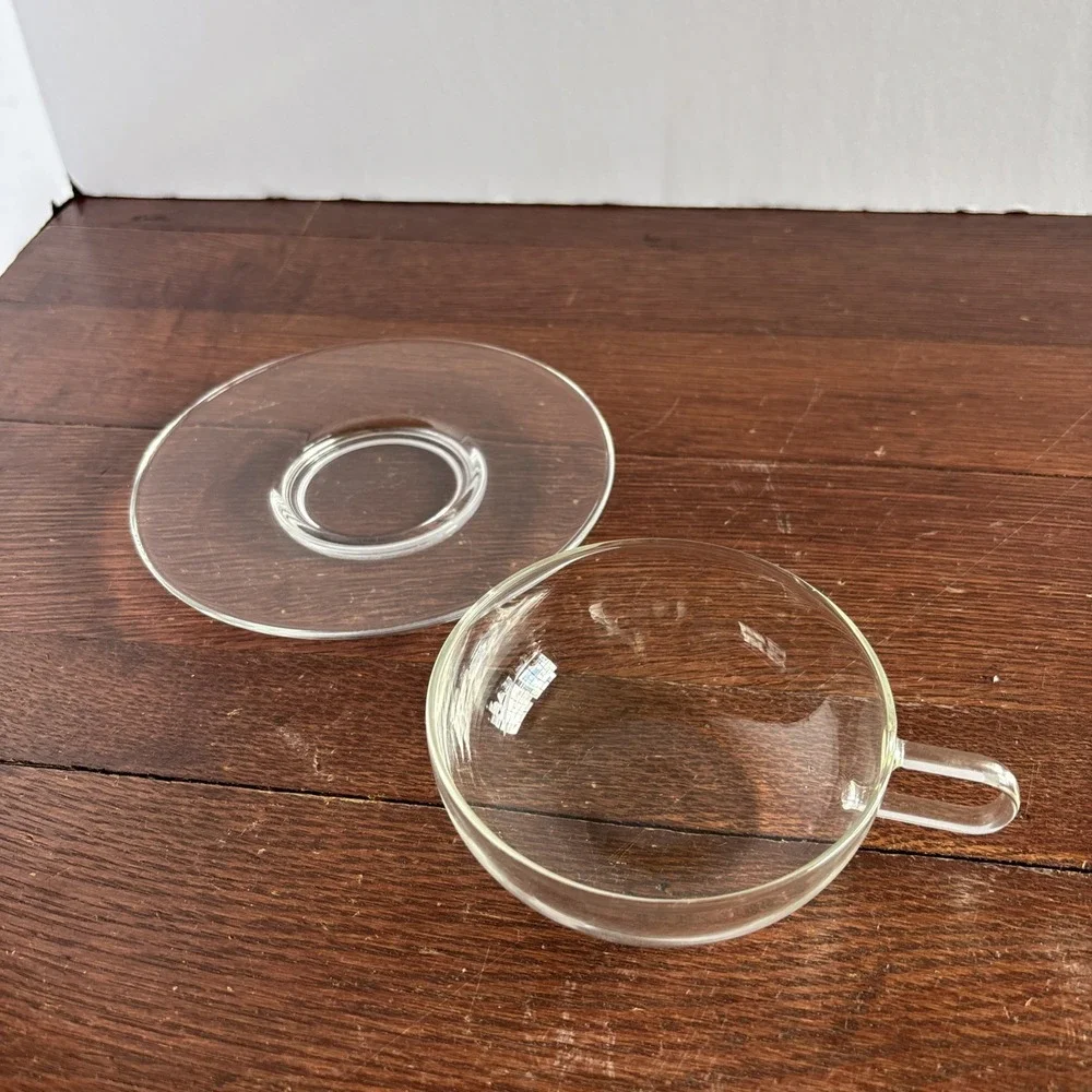 Tea Forte Tea Cup Sontu Artisan Handblown Clear Glass w/ Large Saucer 6 oz‎